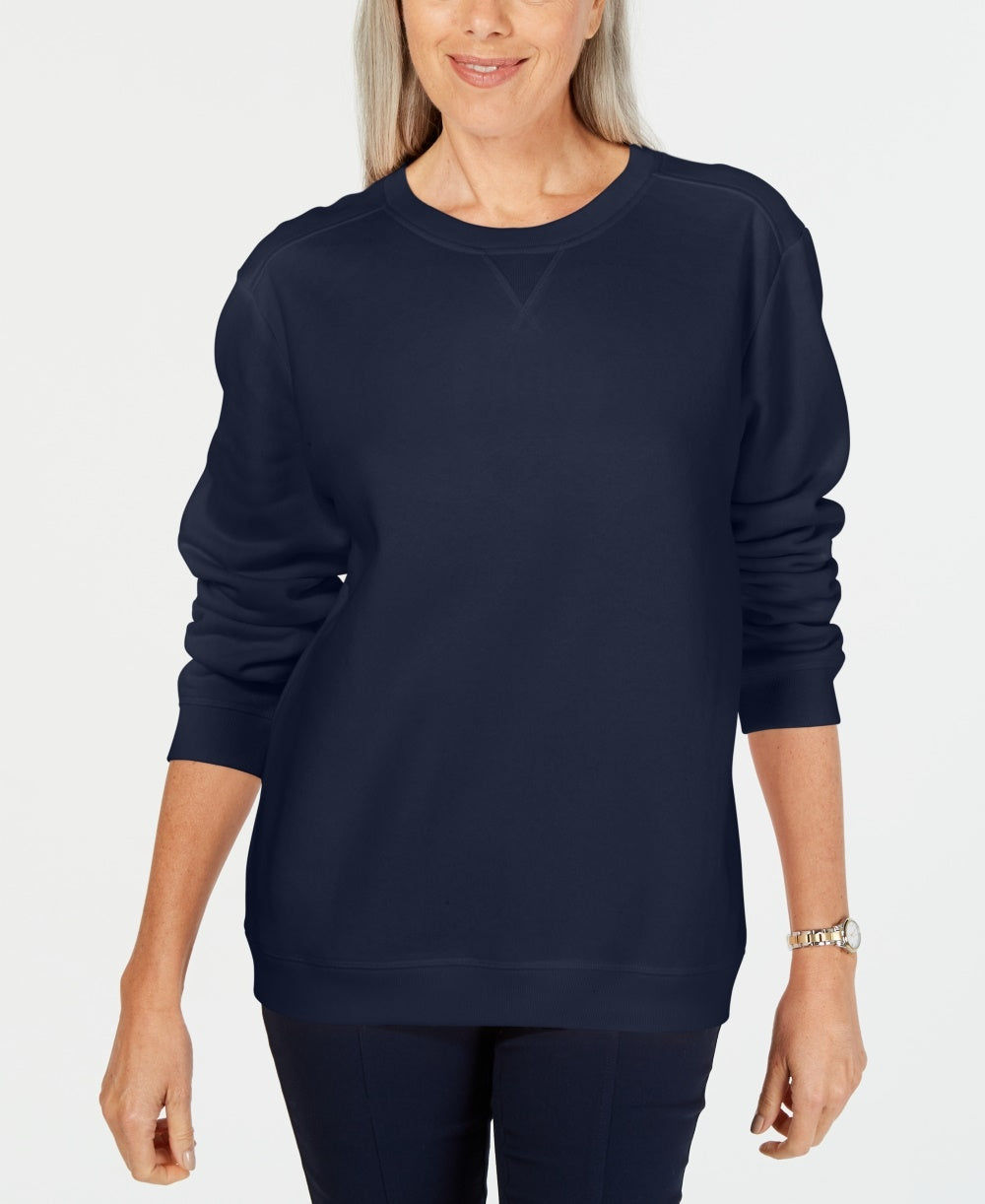 Karen Scott Moletom Feminino Manga Longa Gola Redonda Azul Marinho Tamanho XS