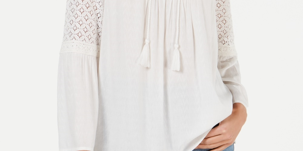 Top de renda com decote dividido e borla estilo &amp; co feminino, tamanho natural pequeno