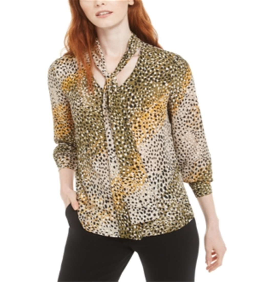 Blusa feminina estampada com decote em V, tamanho XX-S, verde, Bar III