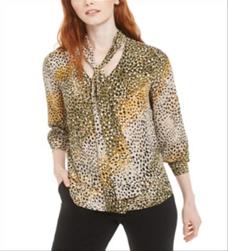 Blusa feminina estampada com decote em V, tamanho XX-S, verde, Bar III