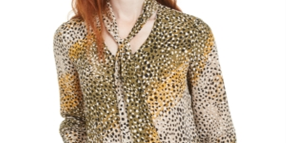 Blusa feminina estampada com decote em V, tamanho XX-S, verde, Bar III