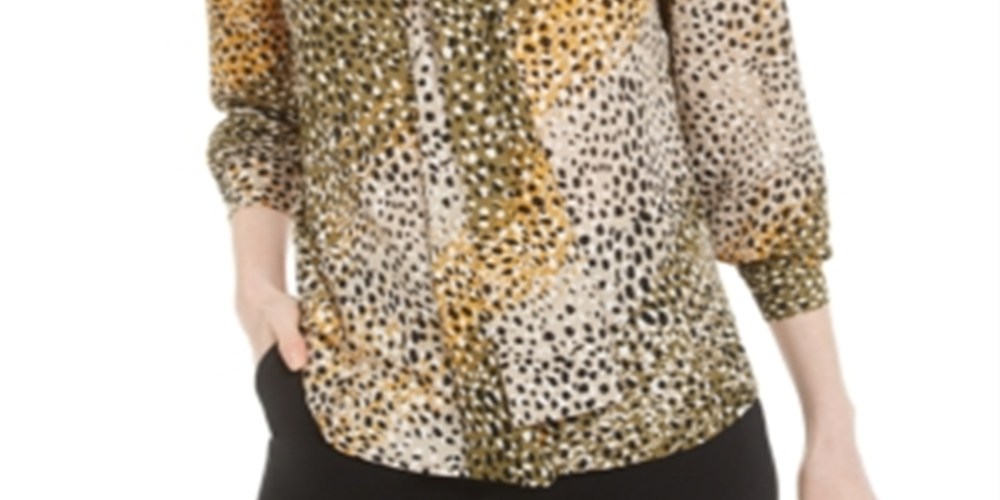 Blusa feminina estampada com decote em V, tamanho XX-S, verde, Bar III