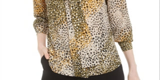 Blusa feminina estampada com decote em V, tamanho XX-S, verde, Bar III