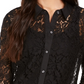 Blusa feminina de renda com botões Charter Club, preta, tamanho XX-G