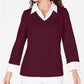 Blusa de algodão com aparência em camadas feminina Karen Scott, vermelha, tamanho PL