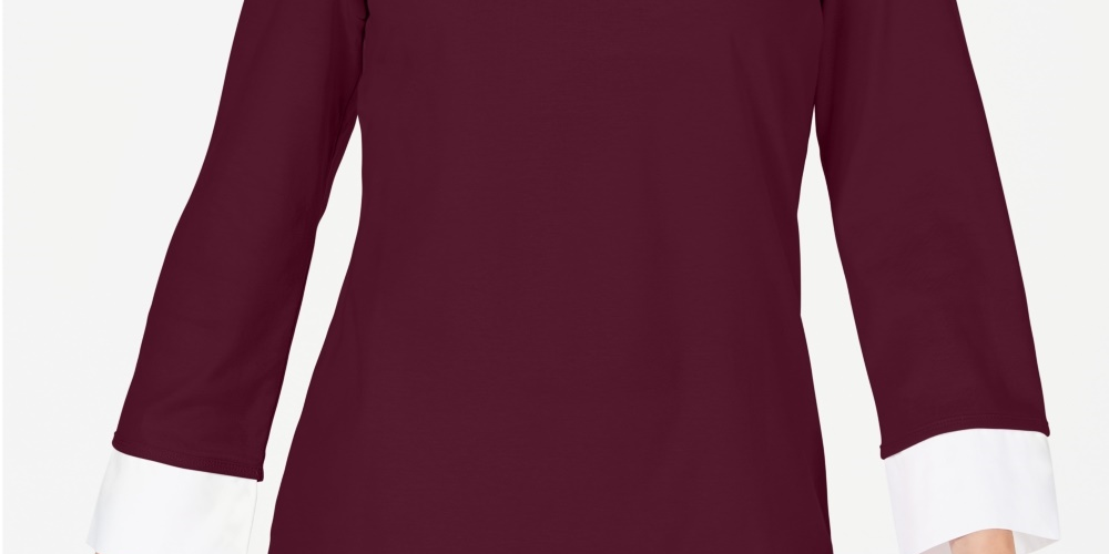 Blusa de algodão com aparência em camadas feminina Karen Scott, vermelha, tamanho PL