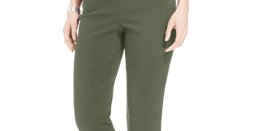 Calças de controle de barriga femininas com tachas JM Collection, comprimentos regulares e curtos, verde, tamanho pequeno