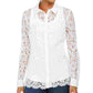 Camisa feminina de renda com botões Charter Club, branca, tamanho grande
