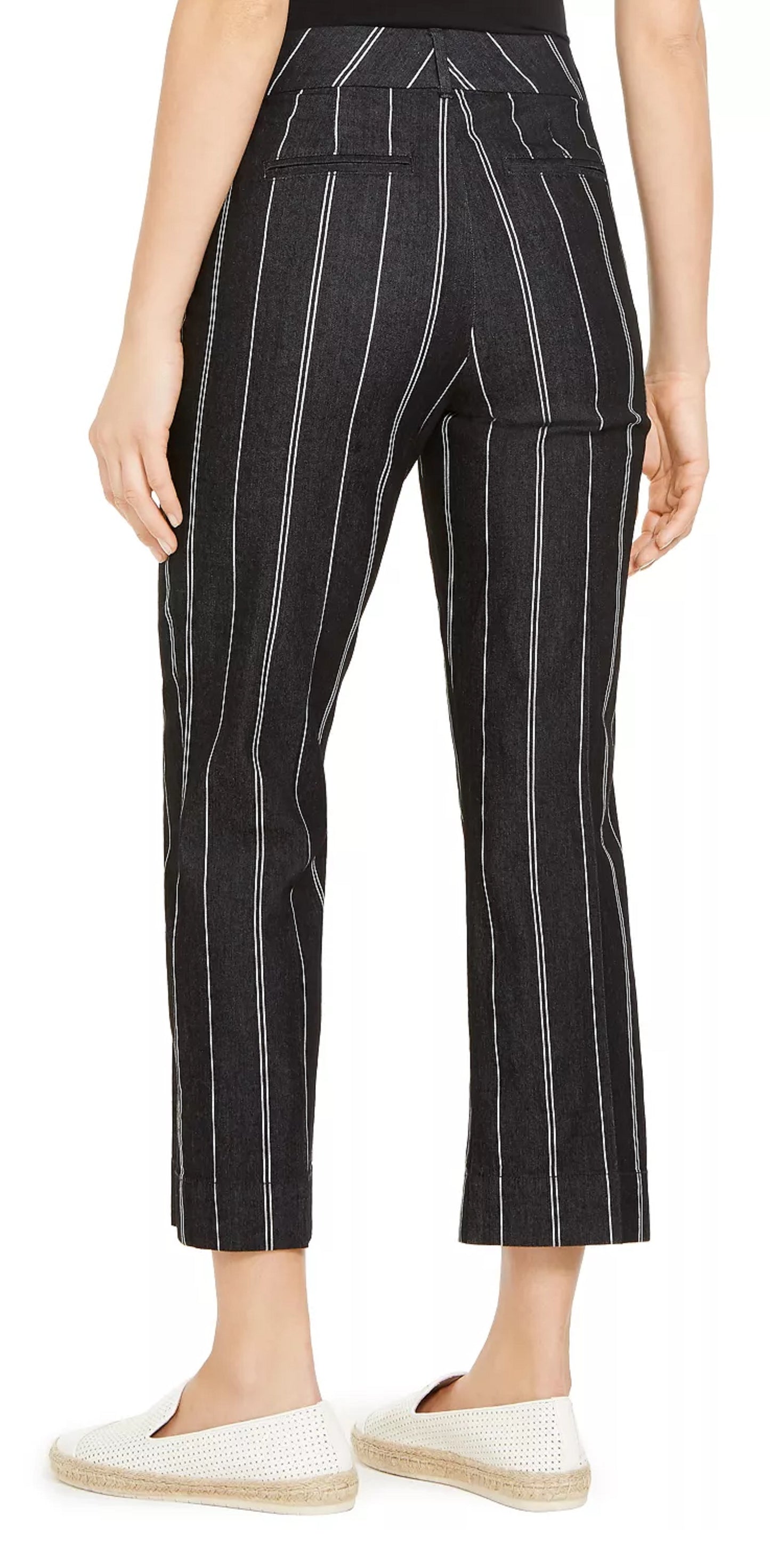 Calça cropped listrada feminina Charter Club com controle de barriga, preta, tamanho 4