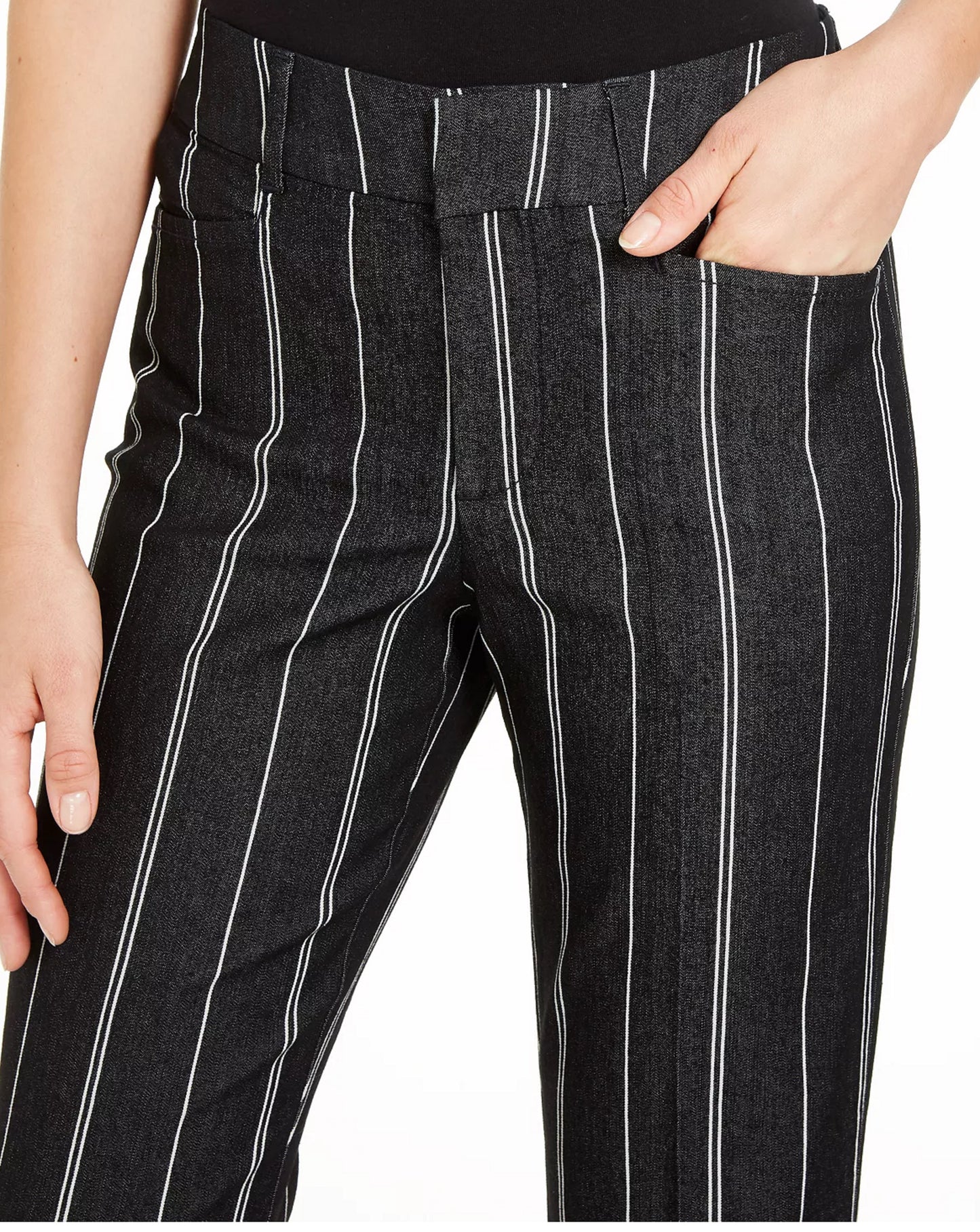 Calça cropped listrada feminina Charter Club com controle de barriga, preta, tamanho 4