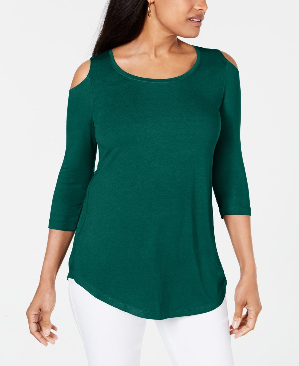 JM Collection Blusa feminina com ombros descobertos, verde, tamanho pequeno, médio