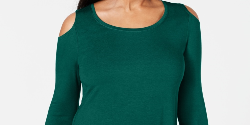 JM Collection Blusa feminina com ombros descobertos, verde, tamanho pequeno, médio