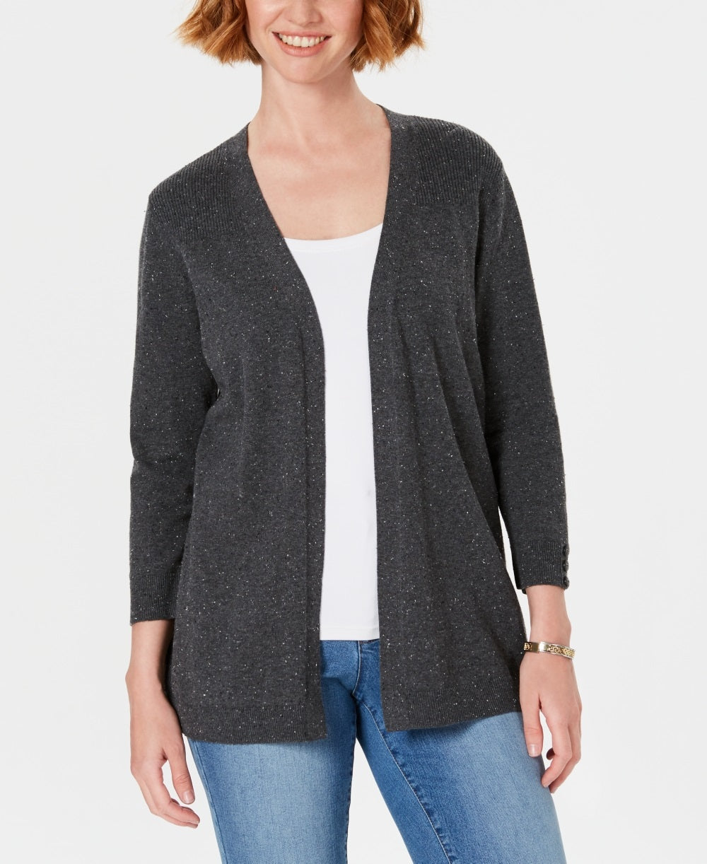 Karen Scott Cardigan Feminino Frente Aberta Cinza Escuro Tamanho Pequeno Pequeno