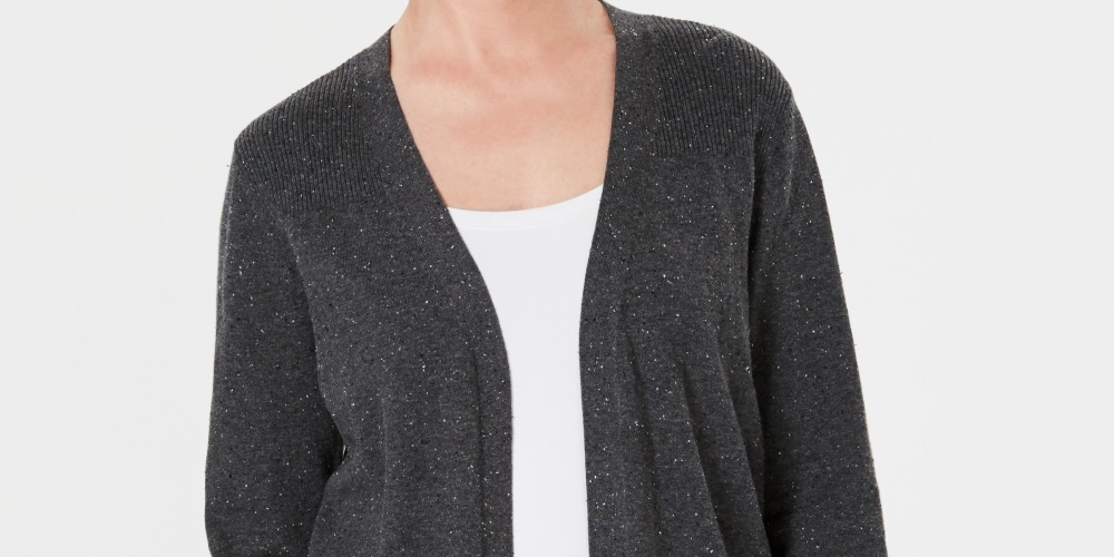 Karen Scott Cardigan Feminino Frente Aberta Cinza Escuro Tamanho Pequeno Pequeno