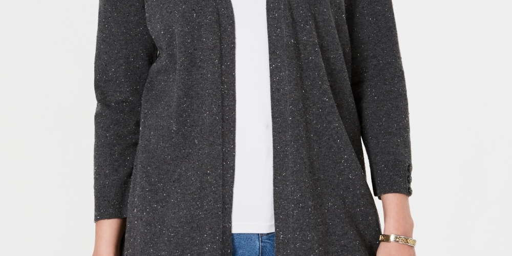 Karen Scott Cardigan Feminino Frente Aberta Cinza Escuro Tamanho Pequeno Pequeno