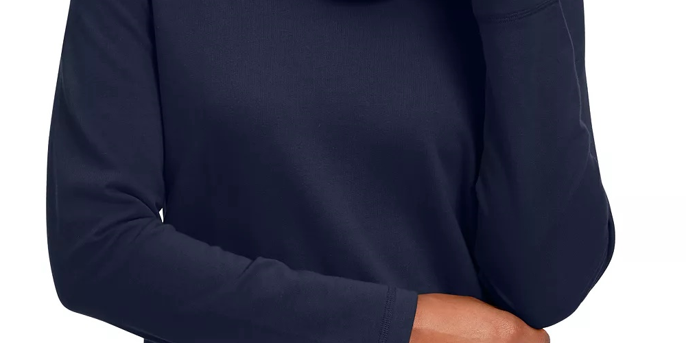 Blusa feminina Karen Scott de manga comprida mesclada e gola alta, tamanho azul marinho PS