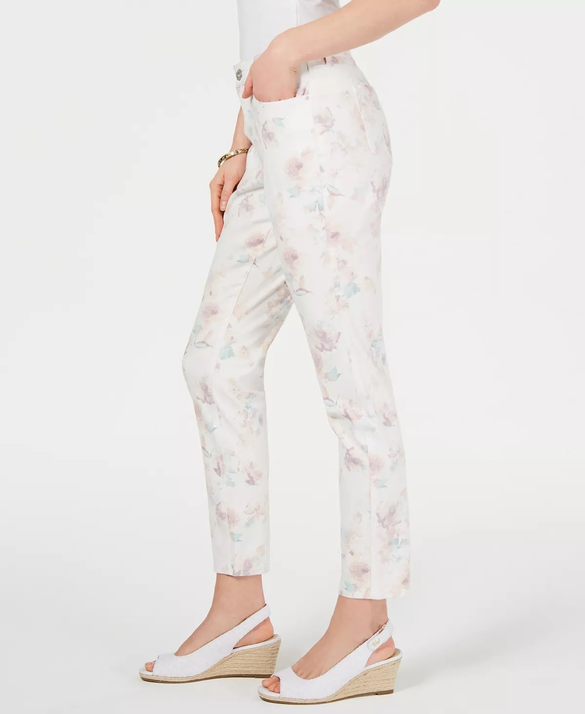 Jeans skinny feminino com estampa floral Style &amp; Co, branco, tamanho 10