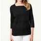 Karen Scott Blusa feminina listrada com decote quadrado e renda, preta, tamanho X-S