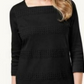 Karen Scott Blusa feminina listrada com decote quadrado e renda, preta, tamanho X-S