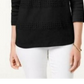 Karen Scott Blusa feminina listrada com decote quadrado e renda, preta, tamanho X-S