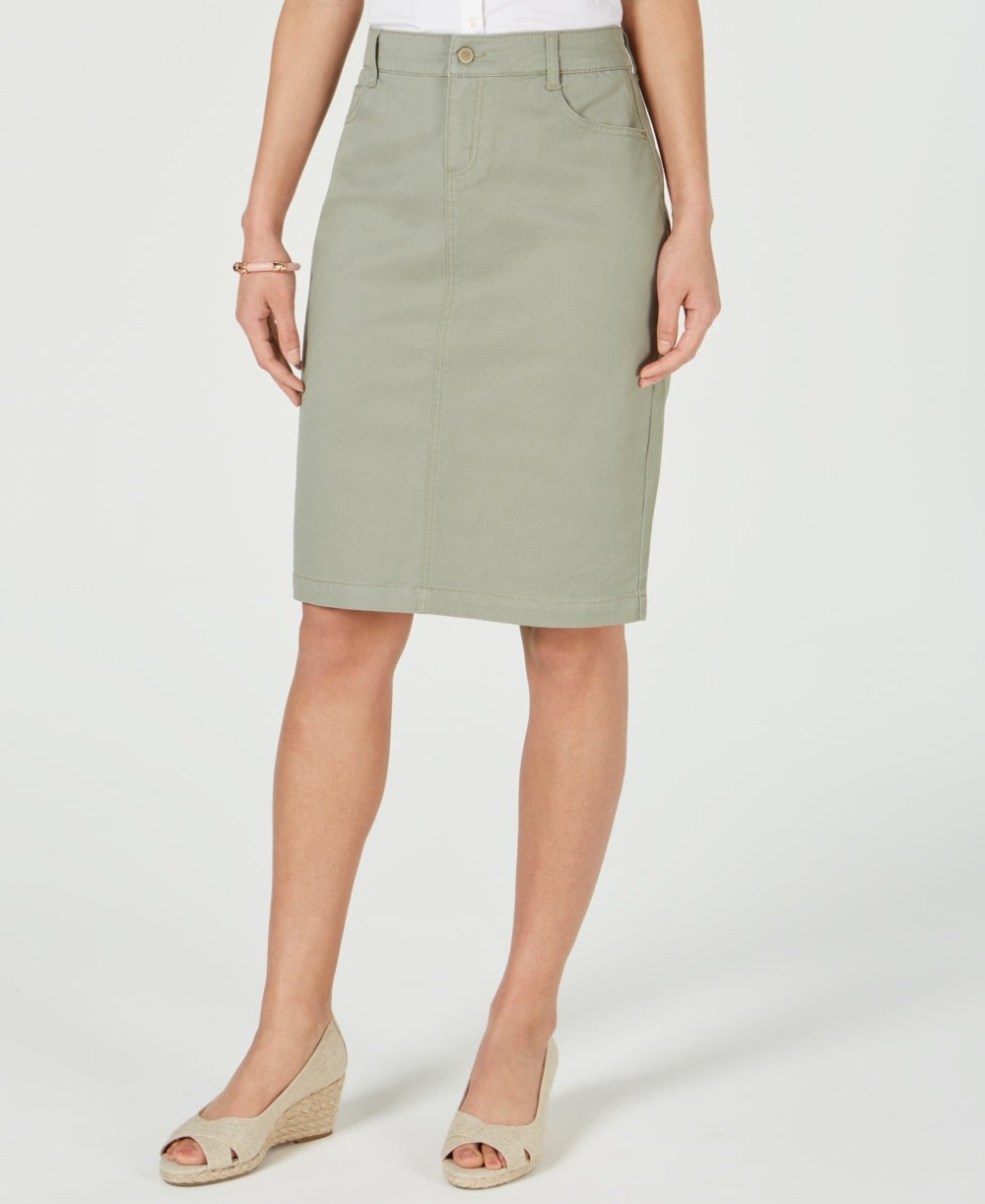 Saia jeans feminina Charter Club com controle de barriga, verde, tamanho 4