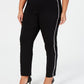 Calça feminina plus size com perna reta e bolsos laterais JM Collection, preta, tamanho P
