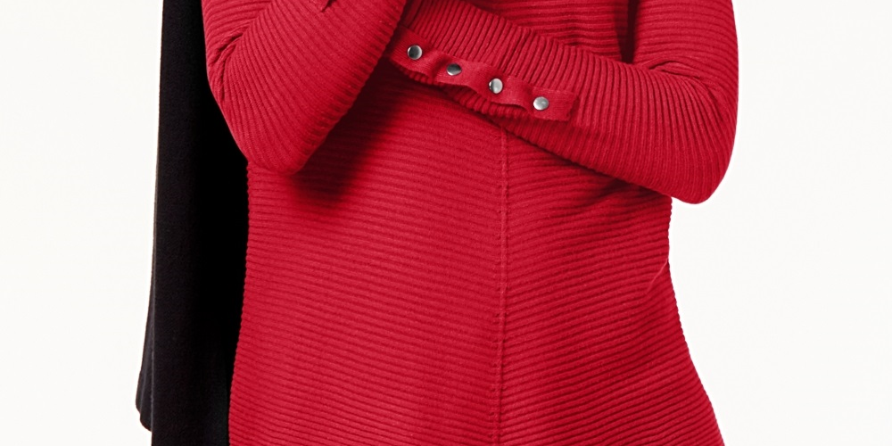 Suéter Alfani Feminino com Detalhe de Botão de Pressão Canelado Vermelho Tamanho Pequeno Pequeno
