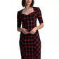 Vestido casual feminino Trina Turk xadrez com decote redondo, preto, tamanho 4