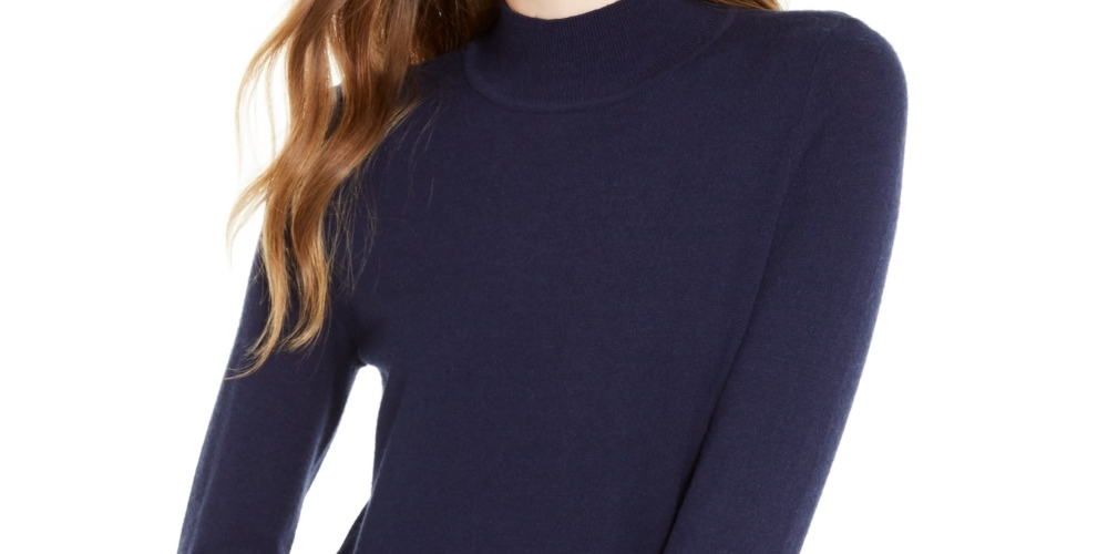 Suéter feminino Maison Jules com gola falsa, azul, tamanho X-S