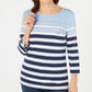 Karen Scott Blusa Esportiva Feminina Listrada Manga 3/4 Azul Tamanho XS