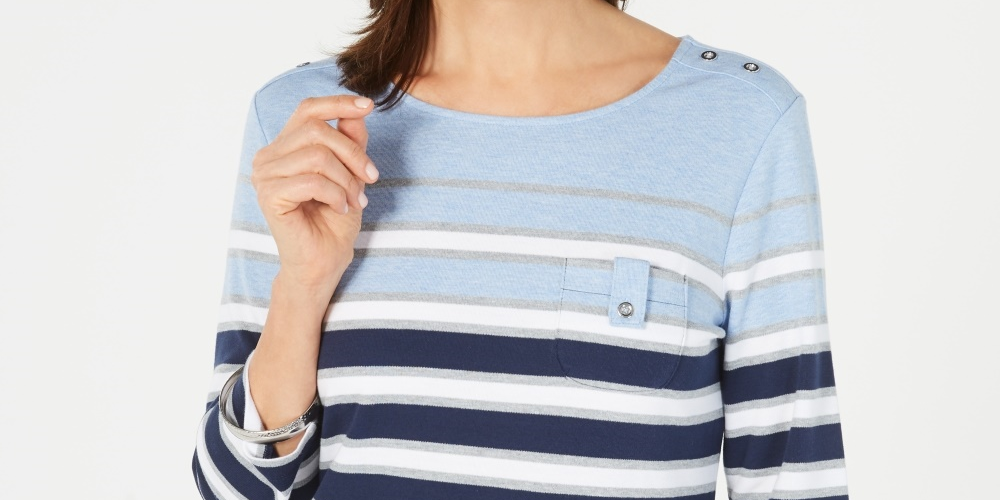 Karen Scott Blusa Esportiva Feminina Listrada Manga 3/4 Azul Tamanho XS