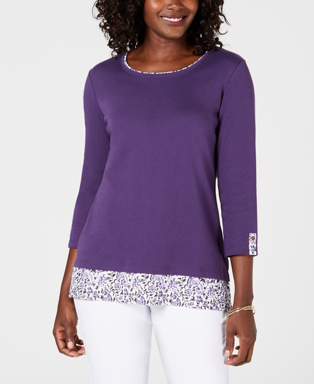 Blusa feminina Karen Scott com acabamento estampado, roxa, tamanho PS