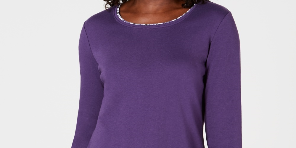 Blusa feminina Karen Scott com acabamento estampado, roxa, tamanho PS