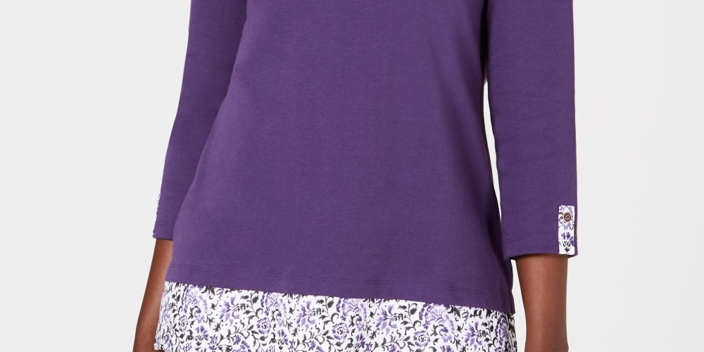 Blusa feminina Karen Scott com acabamento estampado, roxa, tamanho PS