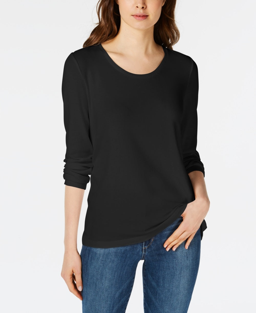 Blusa feminina Maison Jules com decote redondo, preta, tamanho X-S