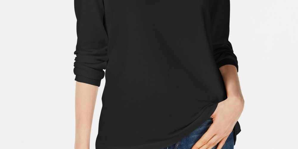 Blusa feminina Maison Jules com decote redondo, preta, tamanho X-S