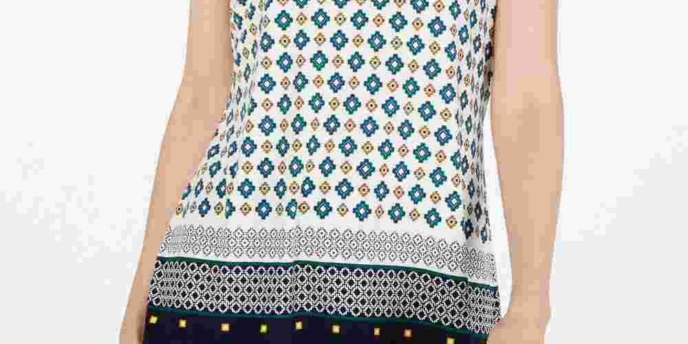 Blusa feminina estampada com decote em V, tamanho XG, branca, Charter Club