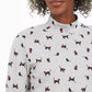Blusa feminina Karen Scott com estampa de gatos e laços, gola falsa, cinza, tamanho P