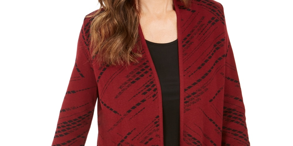 Cardigan estampado feminino JM Collection, tamanho pequeno, vermelho