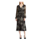 Vestido midi envelope com zíper e manga comprida, estampado, gola V, Ralph Lauren, feminino, preto, tamanho 0