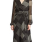 Vestido midi envelope com zíper e manga comprida, estampado, gola V, Ralph Lauren, feminino, preto, tamanho 0
