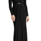 Vestido longo de festa longo com strass preto e manga comprida, decote em V, tamanho 10, da Ralph Lauren