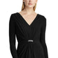 Vestido longo de festa longo com strass preto e manga comprida, decote em V, tamanho 10, da Ralph Lauren