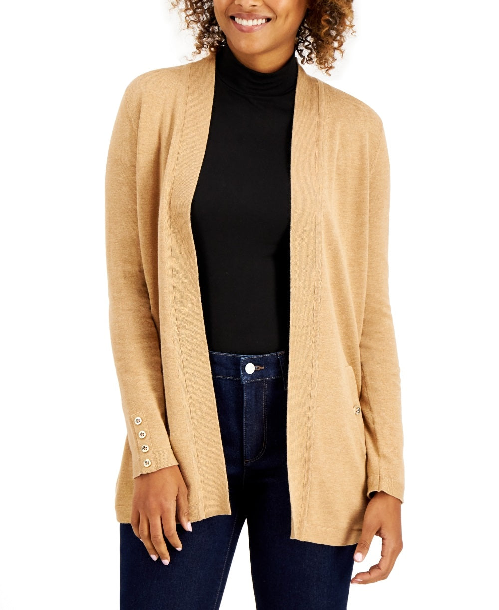 Cardigan feminino Charter Club com bainha curva e cor lisa, bege, tamanho XX-G