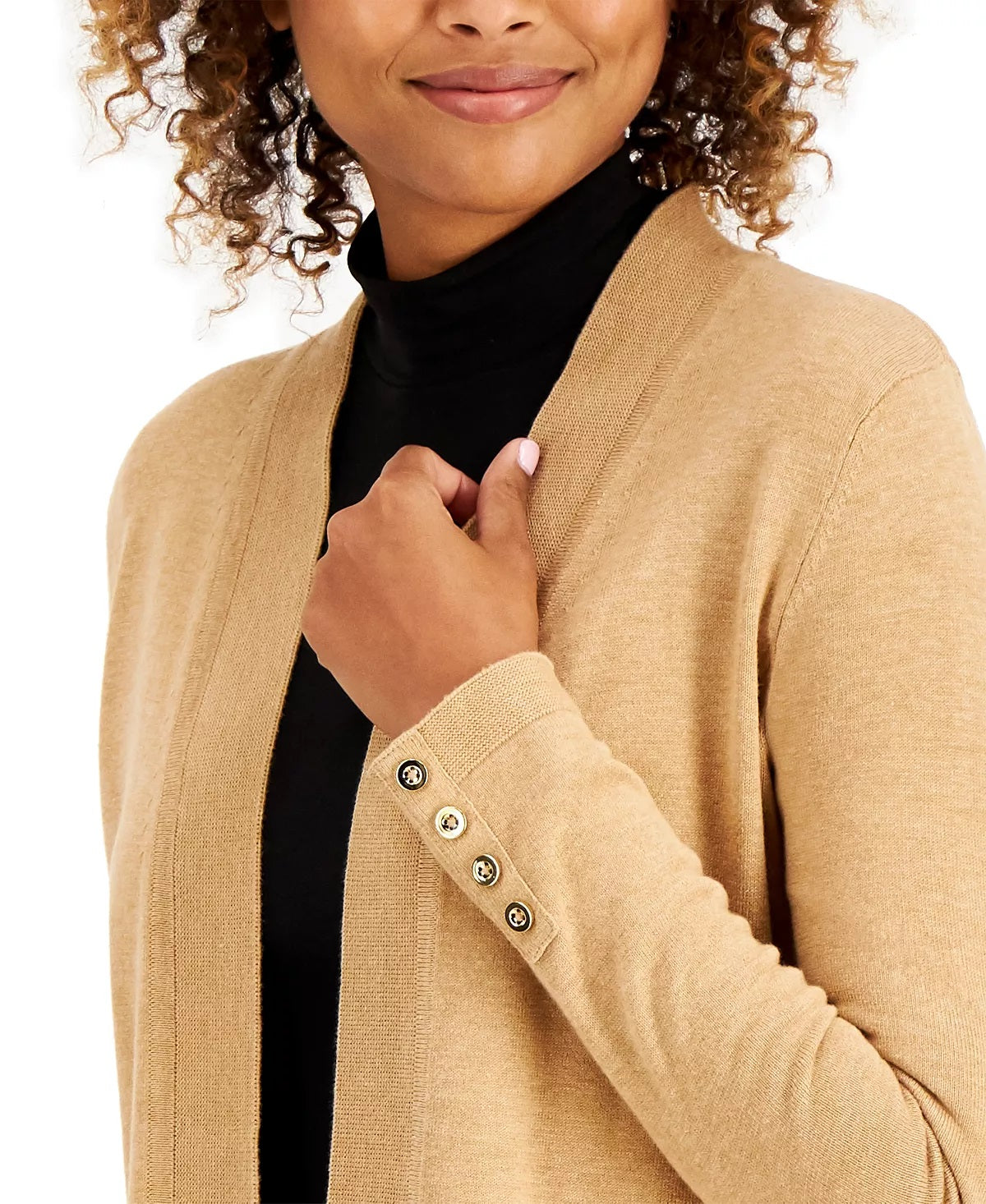 Cardigan feminino Charter Club com bainha curva e cor lisa, bege, tamanho XX-G