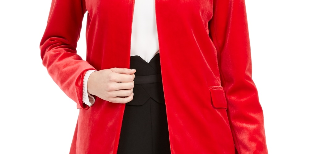 Calvin Klein Blazer longo de veludo feminino vermelho tamanho 4