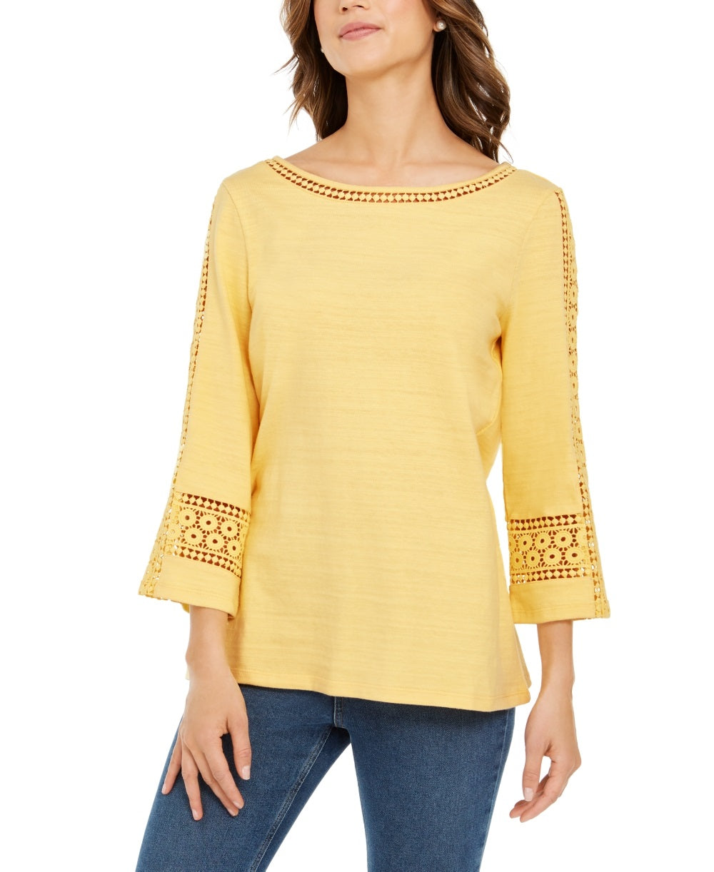 Top de crochê feminino Charter Club com detalhes, amarelo, tamanho pequeno