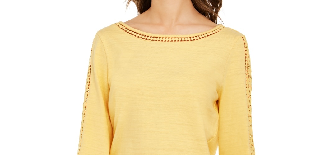 Top de crochê feminino Charter Club com detalhes, amarelo, tamanho grande
