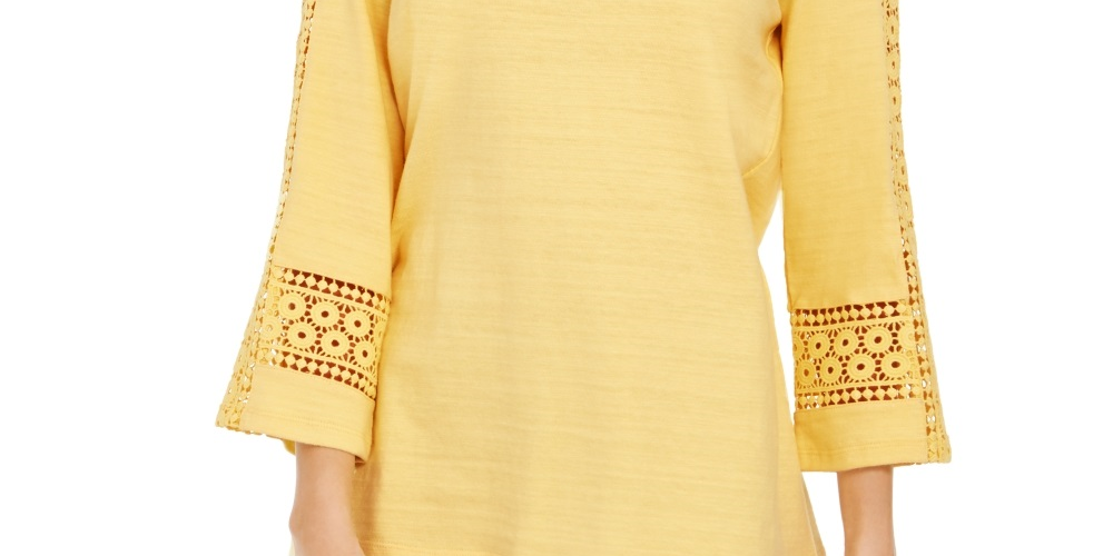 Top de crochê feminino Charter Club com detalhes, amarelo, tamanho médio