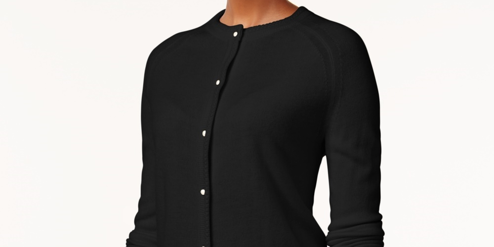 Cardigan feminino Karen Scott com botões e contas, preto, tamanho XX-G